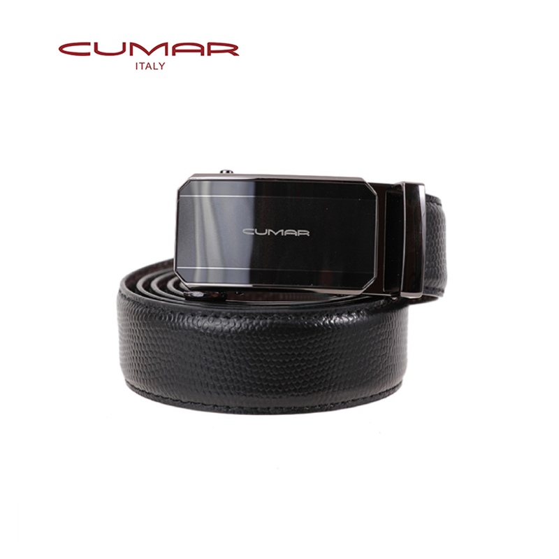 【CUMAR 義大利】頭層牛皮 - 幾何琺瑯 - (有齒輪) 自動扣皮帶(0596-E34-01 35)✿30B001